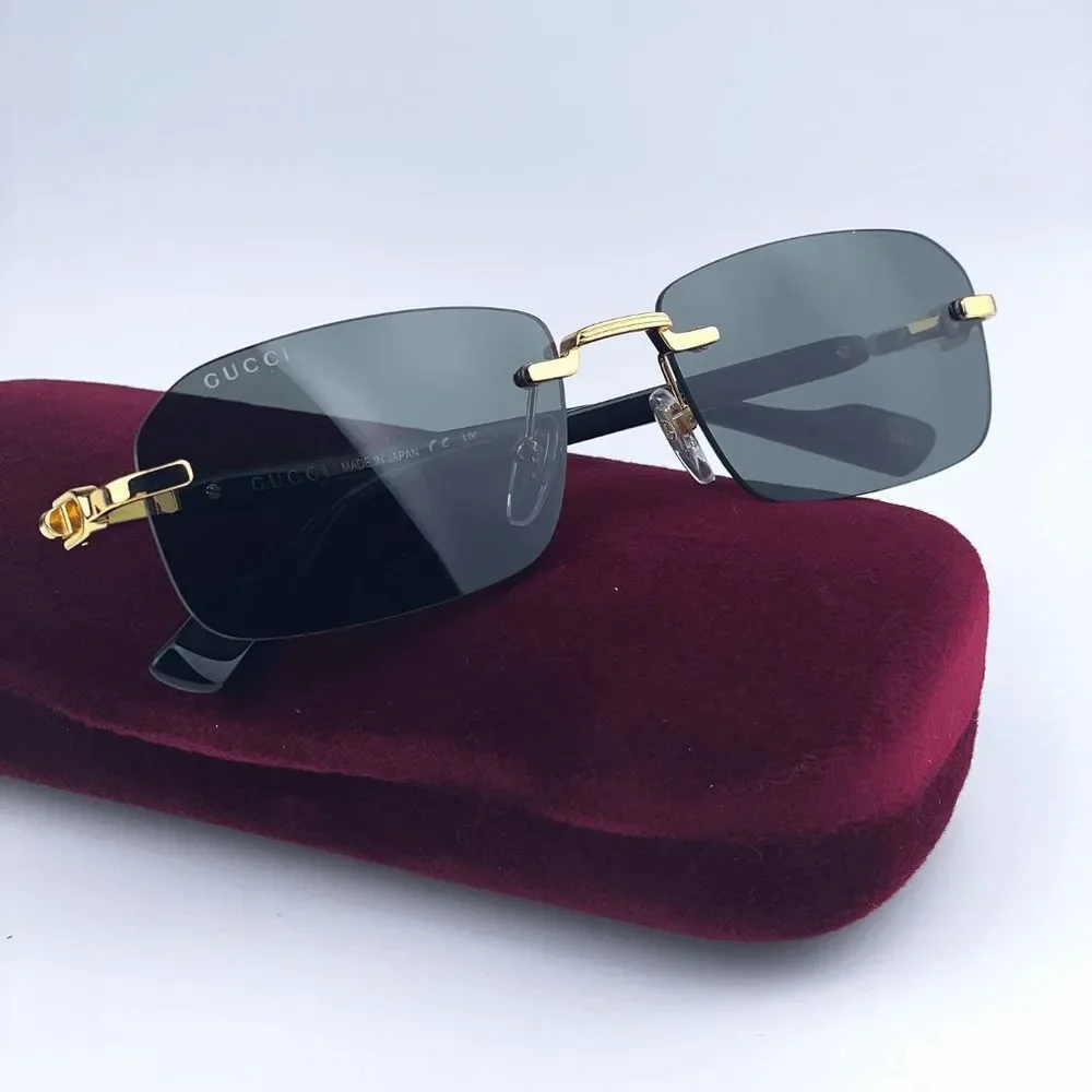 NEW Gucci GG1221S 001 Gold Black Grey Square Men Sunglasses